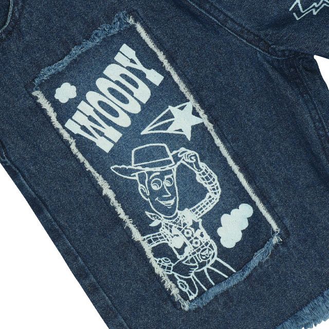 【ベビードール】トイ・ストーリー クラッシュデニムハーフパンツ 0393K / ウッディ バズ リトルグリーンメン ベビーサイズ キッズ ボトムス ショートパンツ 短パン 半ズボン ウエスト総ゴム ゴム穴付 ベルトループ ダメージ ヴィンテージ