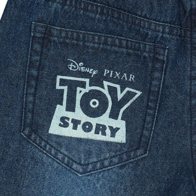 【ベビードール】トイ・ストーリー クラッシュデニムハーフパンツ 0393K / ウッディ バズ リトルグリーンメン ベビーサイズ キッズ ボトムス ショートパンツ 短パン 半ズボン ウエスト総ゴム ゴム穴付 ベルトループ ダメージ ヴィンテージ