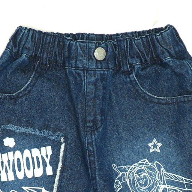 【ベビードール】トイ・ストーリー クラッシュデニムハーフパンツ 0393K / ウッディ バズ リトルグリーンメン ベビーサイズ キッズ ボトムス ショートパンツ 短パン 半ズボン ウエスト総ゴム ゴム穴付 ベルトループ ダメージ ヴィンテージ