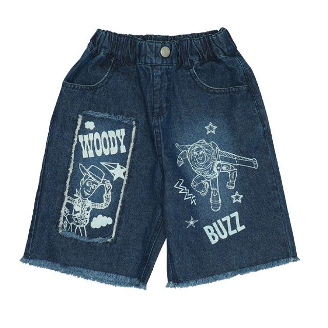 【ベビードール】トイ・ストーリー クラッシュデニムハーフパンツ 0393K / ウッディ バズ リトルグリーンメン ベビーサイズ キッズ ボトムス ショートパンツ 短パン 半ズボン ウエスト総ゴム ゴム穴付 ベルトループ ダメージ ヴィンテージ