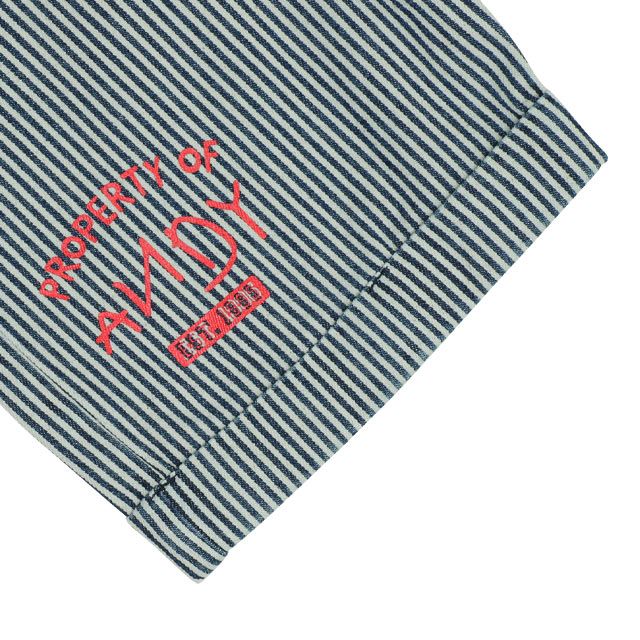 【ベビードール】トイ・ストーリー デニム切替ヒッコリーハーフパンツ 0394K / ウッディ バズ ベビーサイズ キッズ ボトムス ショートパンツ 短パン 半ズボン ウエスト総ゴム ゴム穴付