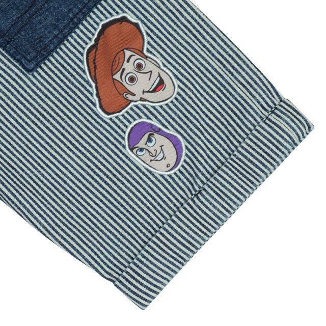 【ベビードール】トイ・ストーリー デニム切替ヒッコリーハーフパンツ 0394K / ウッディ バズ ベビーサイズ キッズ ボトムス ショートパンツ 短パン 半ズボン ウエスト総ゴム ゴム穴付