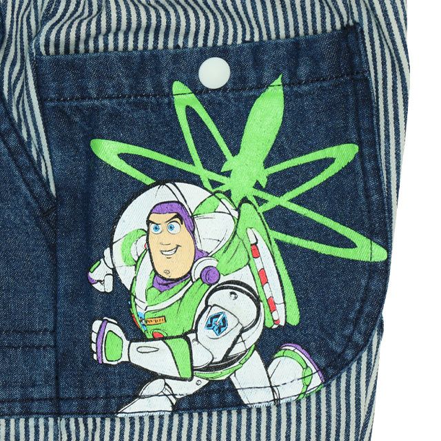 【ベビードール】トイ・ストーリー デニム切替ヒッコリーハーフパンツ 0394K / ウッディ バズ ベビーサイズ キッズ ボトムス ショートパンツ 短パン 半ズボン ウエスト総ゴム ゴム穴付