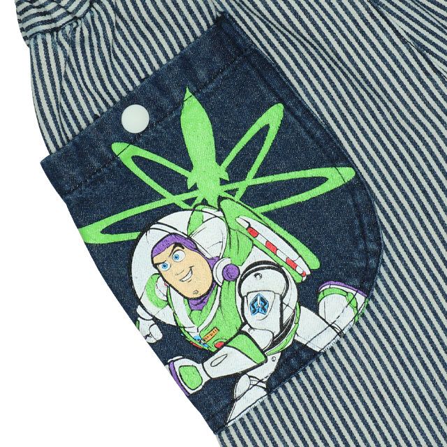 【ベビードール】トイ・ストーリー デニム切替ヒッコリーハーフパンツ 0394K / ウッディ バズ ベビーサイズ キッズ ボトムス ショートパンツ 短パン 半ズボン ウエスト総ゴム ゴム穴付