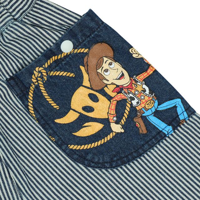 【ベビードール】トイ・ストーリー デニム切替ヒッコリーハーフパンツ 0394K / ウッディ バズ ベビーサイズ キッズ ボトムス ショートパンツ 短パン 半ズボン ウエスト総ゴム ゴム穴付