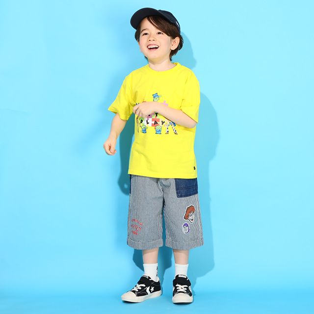 【ベビードール】トイ・ストーリー デニム切替ヒッコリーハーフパンツ 0394K / ウッディ バズ ベビーサイズ キッズ ボトムス ショートパンツ 短パン 半ズボン ウエスト総ゴム ゴム穴付