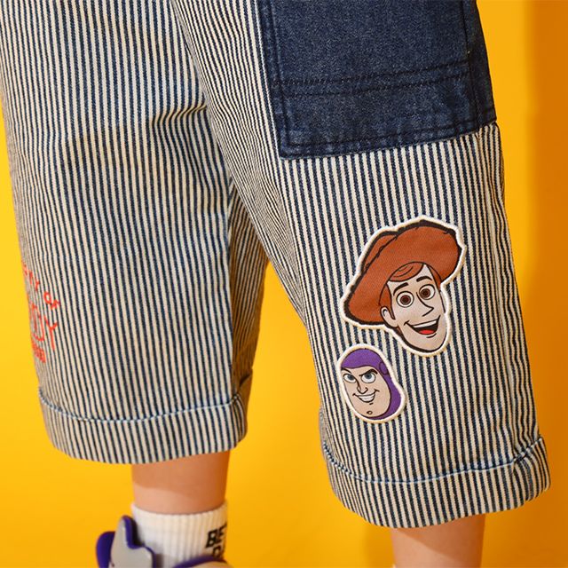 【ベビードール】トイ・ストーリー デニム切替ヒッコリーハーフパンツ 0394K / ウッディ バズ ベビーサイズ キッズ ボトムス ショートパンツ 短パン 半ズボン ウエスト総ゴム ゴム穴付