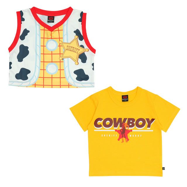 【ベビードール】ウッディ 親子お揃い なりきるベスト&times;キャラクターTシャツ 2点セット 0395K / トイ・ストーリー ベビーサイズ キッズ リンクコーデ ペアルック 親子コーデ トップス 半袖 クルーネック カットソー コーデセット コスプレ
