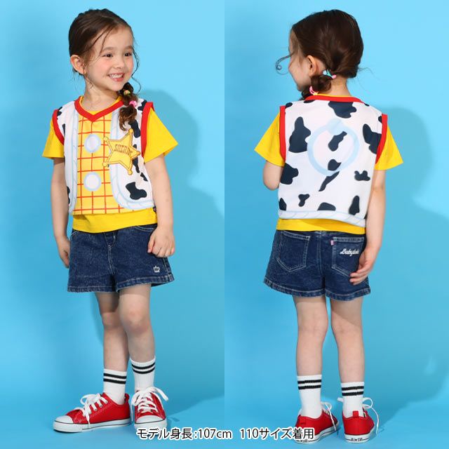 【ベビードール】ウッディ 親子お揃い なりきるベスト&times;キャラクターTシャツ 2点セット 0395K / トイ・ストーリー ベビーサイズ キッズ リンクコーデ ペアルック 親子コーデ トップス 半袖 クルーネック カットソー コーデセット コスプレ