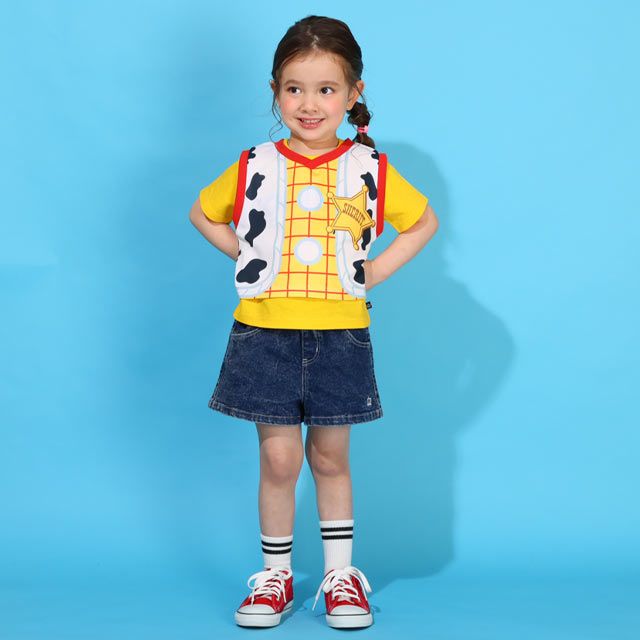 【ベビードール】ウッディ 親子お揃い なりきるベスト&times;キャラクターTシャツ 2点セット 0395K / トイ・ストーリー ベビーサイズ キッズ リンクコーデ ペアルック 親子コーデ トップス 半袖 クルーネック カットソー コーデセット コスプレ