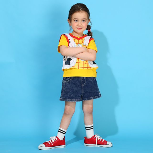 【ベビードール】ウッディ 親子お揃い なりきるベスト&times;キャラクターTシャツ 2点セット 0395K / トイ・ストーリー ベビーサイズ キッズ リンクコーデ ペアルック 親子コーデ トップス 半袖 クルーネック カットソー コーデセット コスプレ