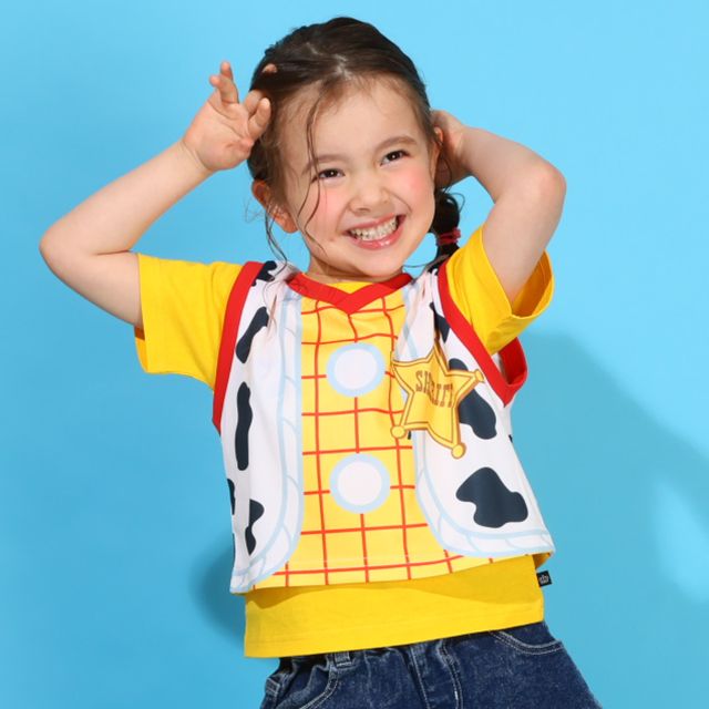 【ベビードール】ウッディ 親子お揃い なりきるベスト&times;キャラクターTシャツ 2点セット 0395K / トイ・ストーリー ベビーサイズ キッズ リンクコーデ ペアルック 親子コーデ トップス 半袖 クルーネック カットソー コーデセット コスプレ