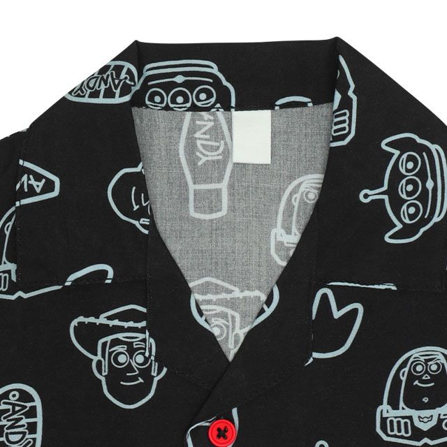 【ベビードール】親子お揃い トイ・ストーリー 総柄半袖シャツ 0399K （ボトムス別売り） / ベビーサイズ キッズ リンクコーデ ペアルック 親子コーデ トップス 羽織り 半袖 開襟 オープンカラー 配色ボタン レーヨン素材 セットアップアイテム