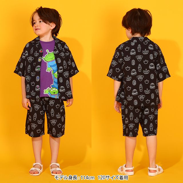 【ベビードール】親子お揃い トイ・ストーリー 総柄半袖シャツ 0399K （ボトムス別売り） / ベビーサイズ キッズ リンクコーデ ペアルック 親子コーデ トップス 羽織り 半袖 開襟 オープンカラー 配色ボタン レーヨン素材 セットアップアイテム