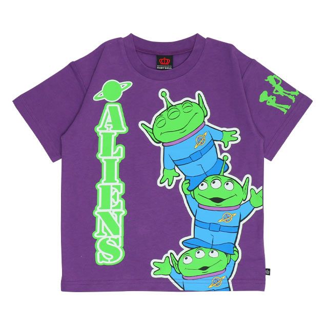 【ベビードール】リトルグリーンメン 親子お揃い 蓄光キャラクターTシャツ 0400K / トイ・ストーリー ベビーサイズ キッズ リンクコーデ ペアルック 親子コーデ トップス 半袖 クルーネック カットソー 暗いところで光る 天竺素材