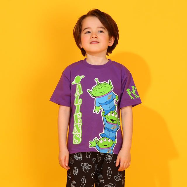 【ベビードール】リトルグリーンメン 親子お揃い 蓄光キャラクターTシャツ 0400K / トイ・ストーリー ベビーサイズ キッズ リンクコーデ ペアルック 親子コーデ トップス 半袖 クルーネック カットソー 暗いところで光る 天竺素材