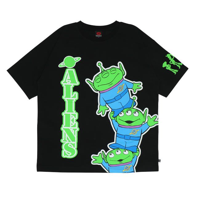 【ベビードール】リトルグリーンメン 親子お揃い 蓄光キャラクターTシャツ 0400A / トイ・ストーリー 大人 ユニセックス 男女兼用 リンクコーデ ペアルック 親子コーデ トップス 半袖 クルーネック カットソー 暗いところで光る 天竺素材