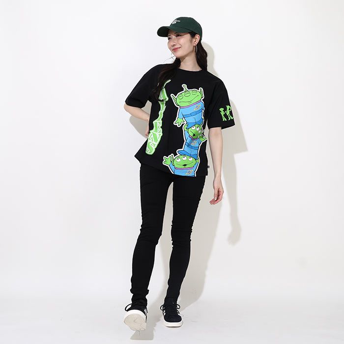 【ベビードール】リトルグリーンメン 親子お揃い 蓄光キャラクターTシャツ 0400A / トイ・ストーリー 大人 ユニセックス 男女兼用 リンクコーデ ペアルック 親子コーデ トップス 半袖 クルーネック カットソー 暗いところで光る 天竺素材