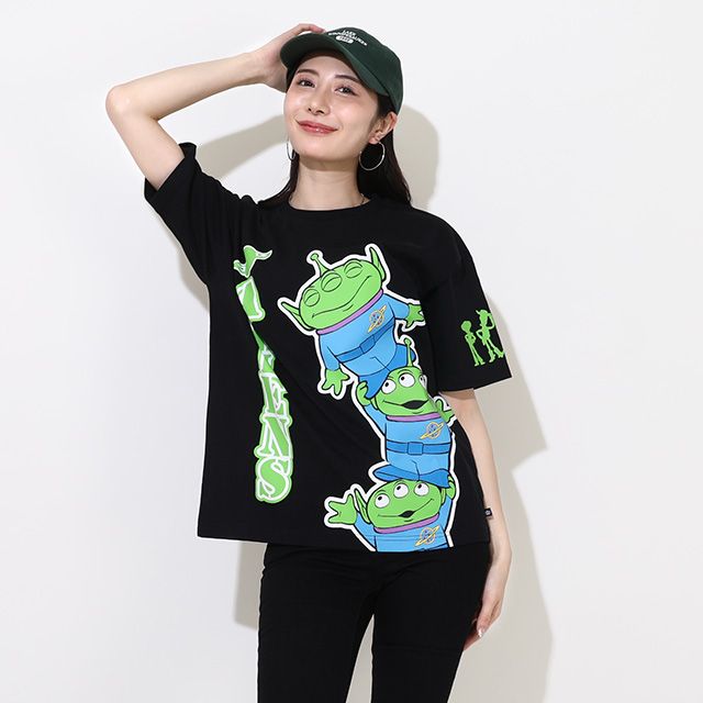 【ベビードール】リトルグリーンメン 親子お揃い 蓄光キャラクターTシャツ 0400A / トイ・ストーリー 大人 ユニセックス 男女兼用 リンクコーデ ペアルック 親子コーデ トップス 半袖 クルーネック カットソー 暗いところで光る 天竺素材