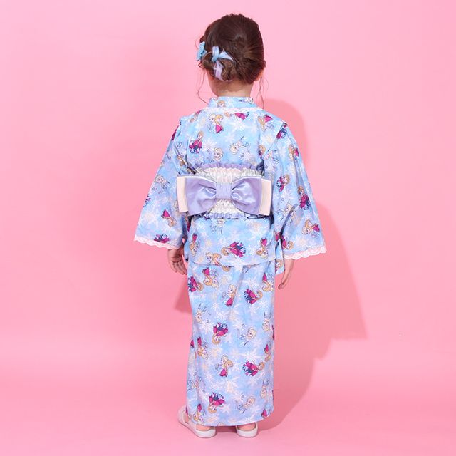 【ベビードール】アナ エルサ プリンセス / 2WAY浴衣ワンピース 0434K / 90cm-140cm キッズ セパレートタイプ 3点セット 半袖 ワンピ ロングスカート 作り帯 胸部総ゴム（ギャザー） 肩紐長さ調整可（2段階/取り外し不可）