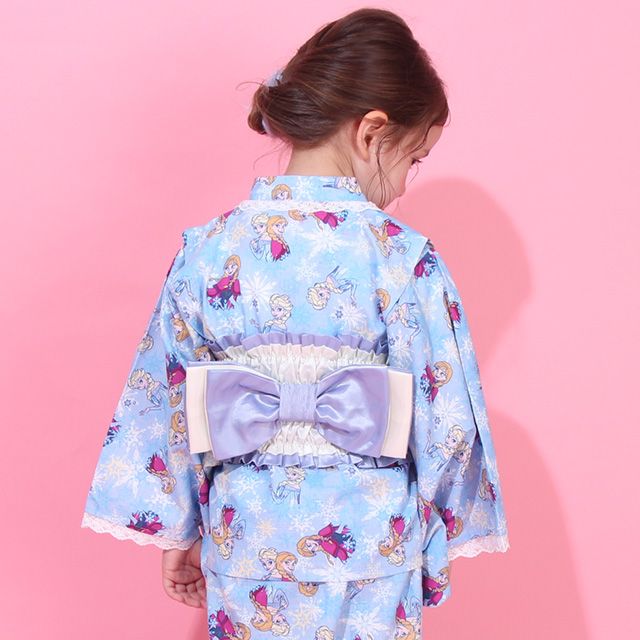 【ベビードール】アナ エルサ プリンセス / 2WAY浴衣ワンピース 0434K / 90cm-140cm キッズ セパレートタイプ 3点セット 半袖 ワンピ ロングスカート 作り帯 胸部総ゴム（ギャザー） 肩紐長さ調整可（2段階/取り外し不可）