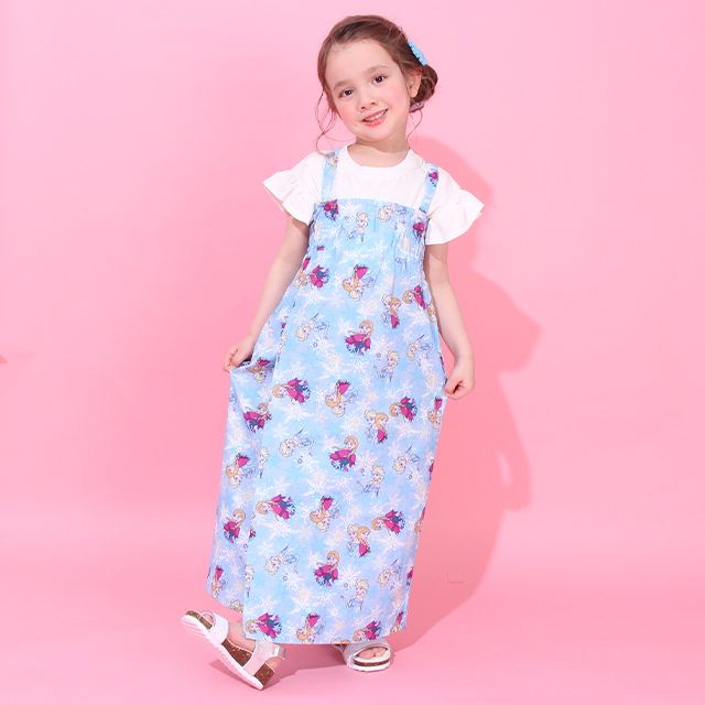 【ベビードール】アナ エルサ プリンセス / 2WAY浴衣ワンピース 0434K / 90cm-140cm キッズ セパレートタイプ 3点セット 半袖 ワンピ ロングスカート 作り帯 胸部総ゴム（ギャザー） 肩紐長さ調整可（2段階/取り外し不可）