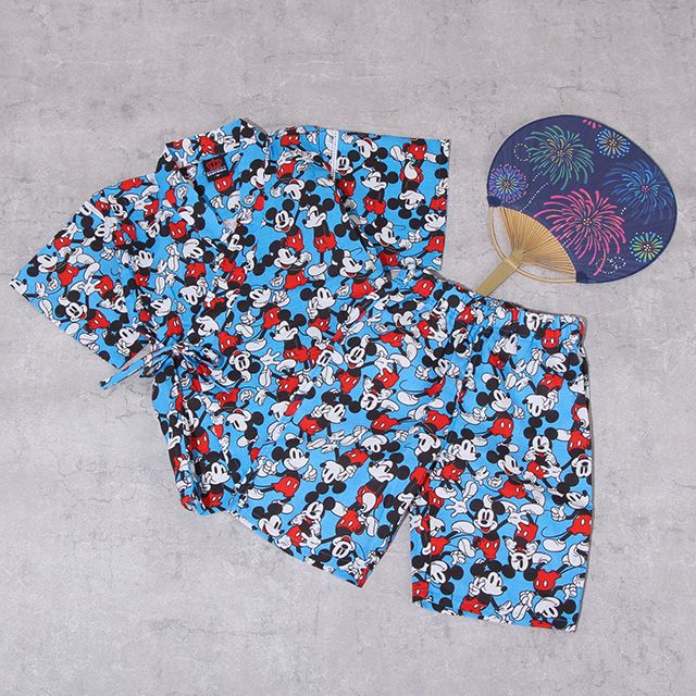 【ベビードール】ミッキー 甚平 上下2点セット 0429K / 80cm-130cm ベビーサイズ キッズ リンクコーデ ペアルック セットアップ 半袖 半ズボン ハーフパンツ ウエスト総ゴム ゴム穴付