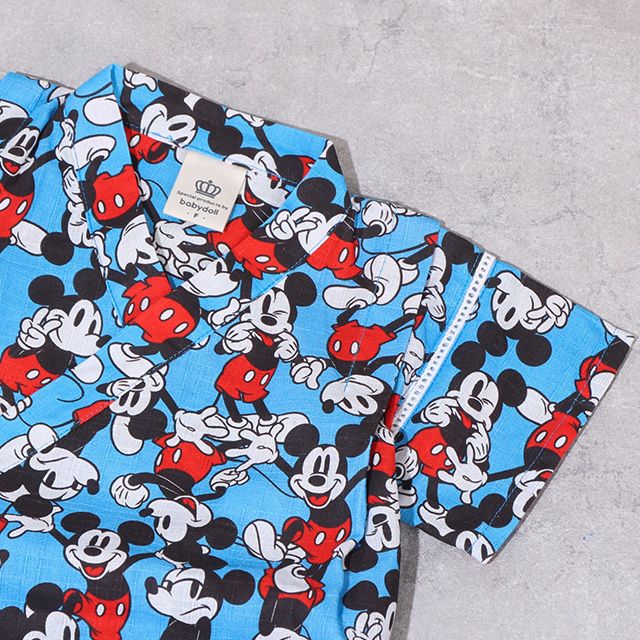 【ベビードール】ミッキー 甚平 上下2点セット 0429K / 80cm-130cm ベビーサイズ キッズ リンクコーデ ペアルック セットアップ 半袖 半ズボン ハーフパンツ ウエスト総ゴム ゴム穴付