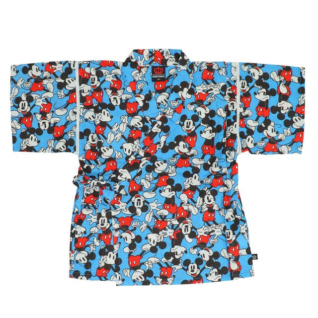 【ベビードール】ミッキー 甚平 上下2点セット 0429K / 80cm-130cm ベビーサイズ キッズ リンクコーデ ペアルック セットアップ 半袖 半ズボン ハーフパンツ ウエスト総ゴム ゴム穴付