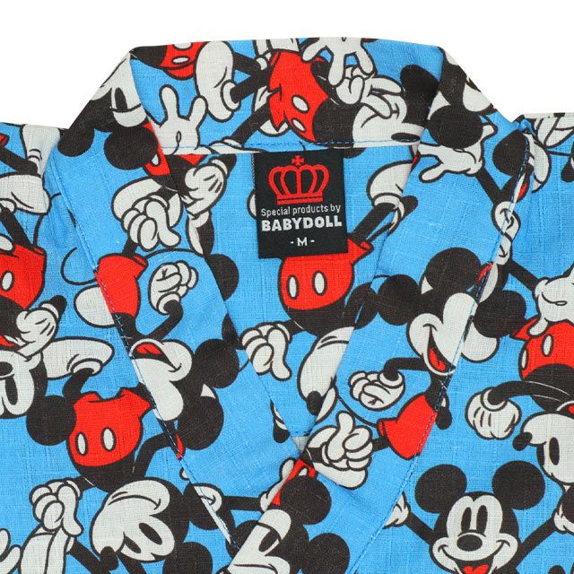 【ベビードール】ミッキー 甚平 上下2点セット 0429K / 80cm-130cm ベビーサイズ キッズ リンクコーデ ペアルック セットアップ 半袖 半ズボン ハーフパンツ ウエスト総ゴム ゴム穴付