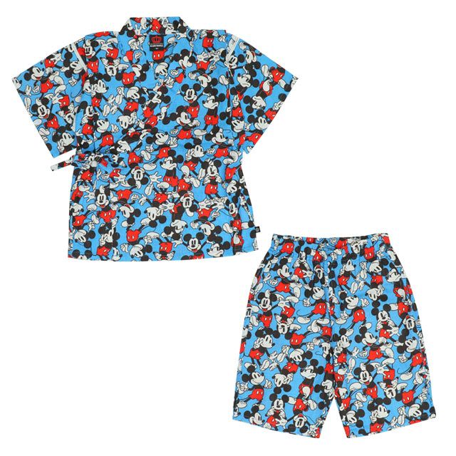 【ベビードール】ミッキー 甚平 上下2点セット 0429K / 80cm-130cm ベビーサイズ キッズ リンクコーデ ペアルック セットアップ 半袖 半ズボン ハーフパンツ ウエスト総ゴム ゴム穴付