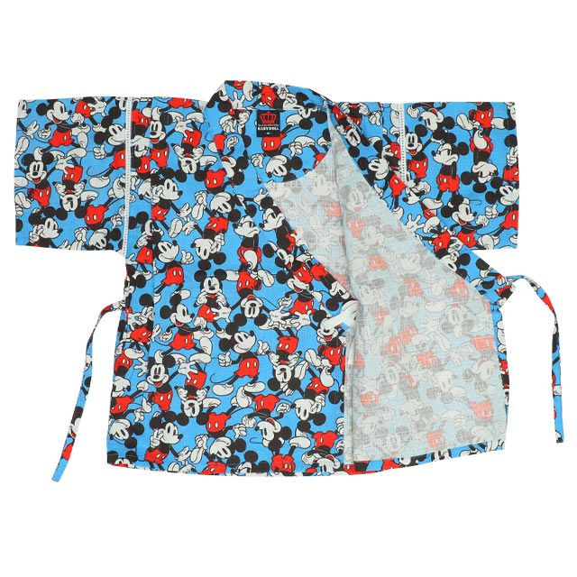 【ベビードール】ミッキー 甚平 上下2点セット 0429K / 80cm-130cm ベビーサイズ キッズ リンクコーデ ペアルック セットアップ 半袖 半ズボン ハーフパンツ ウエスト総ゴム ゴム穴付