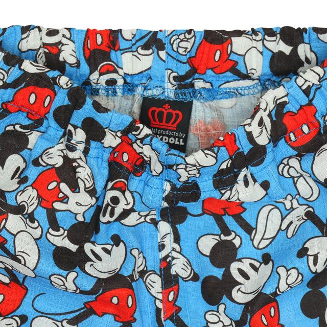 【ベビードール】ミッキー 甚平 上下2点セット 0429K / 80cm-130cm ベビーサイズ キッズ リンクコーデ ペアルック セットアップ 半袖 半ズボン ハーフパンツ ウエスト総ゴム ゴム穴付