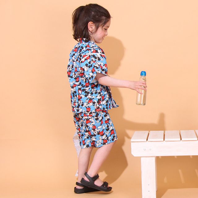 【ベビードール】ミッキー 甚平 上下2点セット 0429K / 80cm-130cm ベビーサイズ キッズ リンクコーデ ペアルック セットアップ 半袖 半ズボン ハーフパンツ ウエスト総ゴム ゴム穴付
