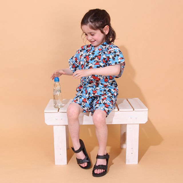 【ベビードール】ミッキー 甚平 上下2点セット 0429K / 80cm-130cm ベビーサイズ キッズ リンクコーデ ペアルック セットアップ 半袖 半ズボン ハーフパンツ ウエスト総ゴム ゴム穴付