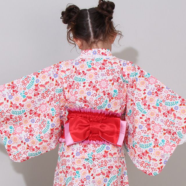 【ベビードール】ミニー 2WAY浴衣ワンピース 0431K / 90cm-140cm キッズ セパレートタイプ 3点セット 半袖 ワンピ ロングスカート 作り帯 胸部総ゴム（ギャザー） 肩紐長さ調整可（2段階/取り外し不可）