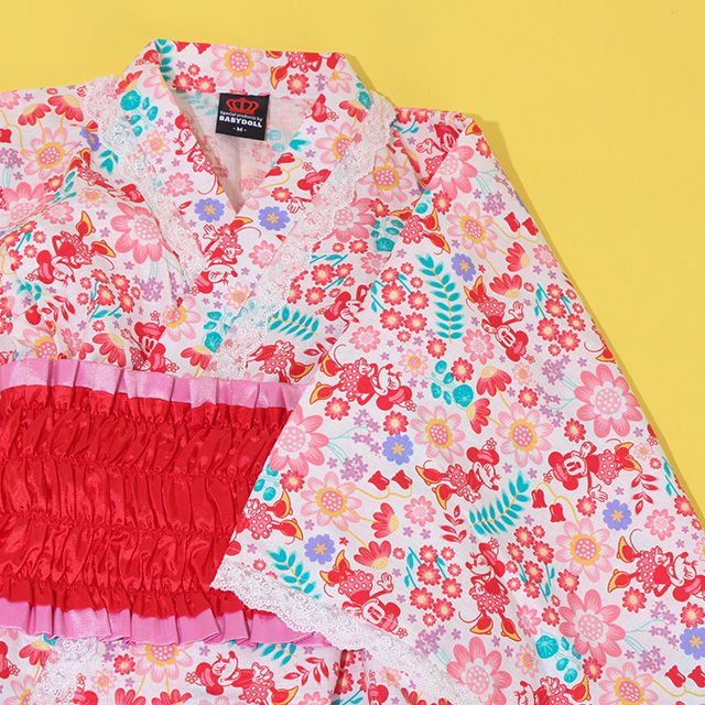 【ベビードール】ミニー 2WAY浴衣ワンピース 0431K / 90cm-140cm キッズ セパレートタイプ 3点セット 半袖 ワンピ ロングスカート 作り帯 胸部総ゴム（ギャザー） 肩紐長さ調整可（2段階/取り外し不可）