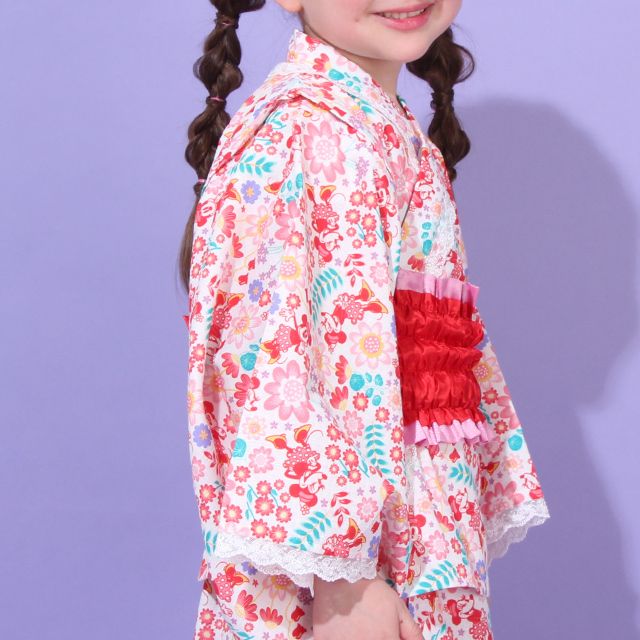 【ベビードール】ミニー 2WAY浴衣ワンピース 0431K / 90cm-140cm キッズ セパレートタイプ 3点セット 半袖 ワンピ ロングスカート 作り帯 胸部総ゴム（ギャザー） 肩紐長さ調整可（2段階/取り外し不可）