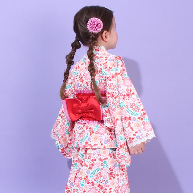 【ベビードール】ミニー 2WAY浴衣ワンピース 0431K / 90cm-140cm キッズ セパレートタイプ 3点セット 半袖 ワンピ ロングスカート 作り帯 胸部総ゴム（ギャザー） 肩紐長さ調整可（2段階/取り外し不可）