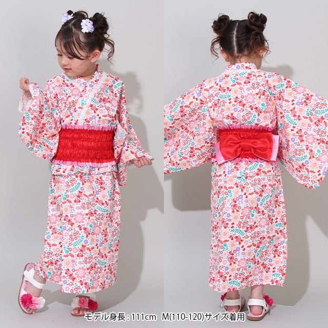 【ベビードール】ミニー 2WAY浴衣ワンピース 0431K / 90cm-140cm キッズ セパレートタイプ 3点セット 半袖 ワンピ ロングスカート 作り帯 胸部総ゴム（ギャザー） 肩紐長さ調整可（2段階/取り外し不可）