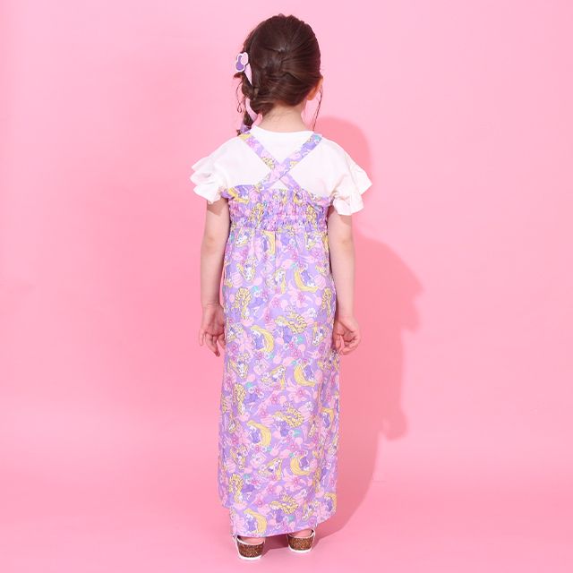 【ベビードール】ラプンツェル プリンセス / 2WAY浴衣ワンピース 0434K / 90cm-140cm キッズ セパレートタイプ 3点セット 半袖 ワンピ ロングスカート 作り帯 胸部総ゴム（ギャザー） 肩紐長さ調整可（2段階/取り外し不可）