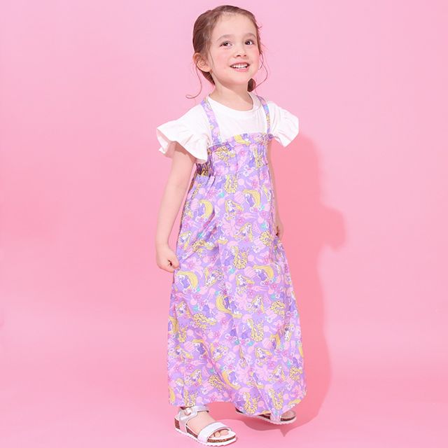 【ベビードール】ラプンツェル プリンセス / 2WAY浴衣ワンピース 0434K / 90cm-140cm キッズ セパレートタイプ 3点セット 半袖 ワンピ ロングスカート 作り帯 胸部総ゴム（ギャザー） 肩紐長さ調整可（2段階/取り外し不可）