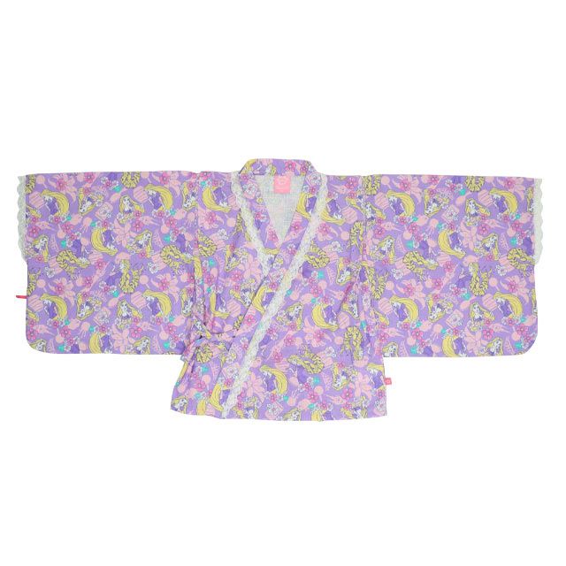 【ベビードール】ラプンツェル プリンセス / 2WAY浴衣ワンピース 0434K / 90cm-140cm キッズ セパレートタイプ 3点セット 半袖 ワンピ ロングスカート 作り帯 胸部総ゴム（ギャザー） 肩紐長さ調整可（2段階/取り外し不可）