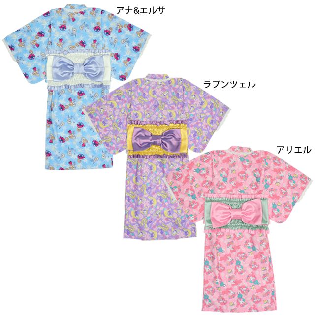 【ベビードール】ラプンツェル プリンセス / 2WAY浴衣ワンピース 0434K / 90cm-140cm キッズ セパレートタイプ 3点セット 半袖 ワンピ ロングスカート 作り帯 胸部総ゴム（ギャザー） 肩紐長さ調整可（2段階/取り外し不可）