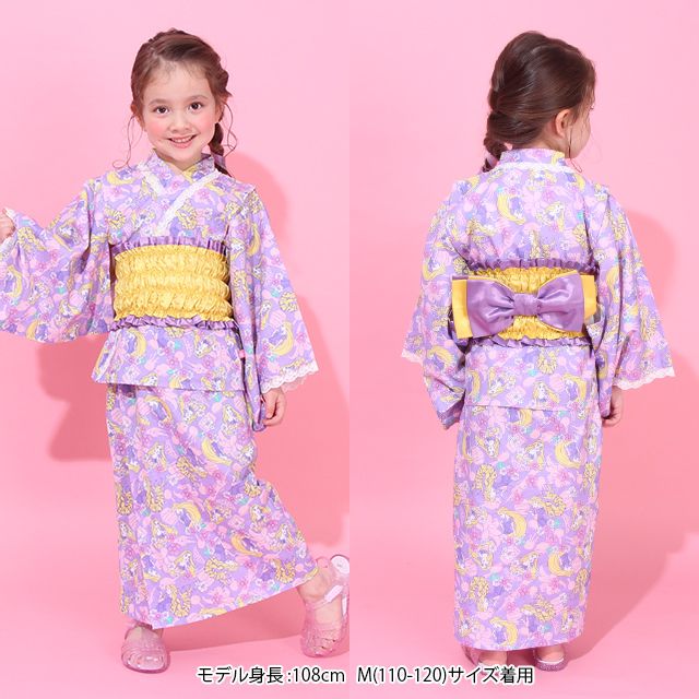 【ベビードール】ラプンツェル プリンセス / 2WAY浴衣ワンピース 0434K / 90cm-140cm キッズ セパレートタイプ 3点セット 半袖 ワンピ ロングスカート 作り帯 胸部総ゴム（ギャザー） 肩紐長さ調整可（2段階/取り外し不可）