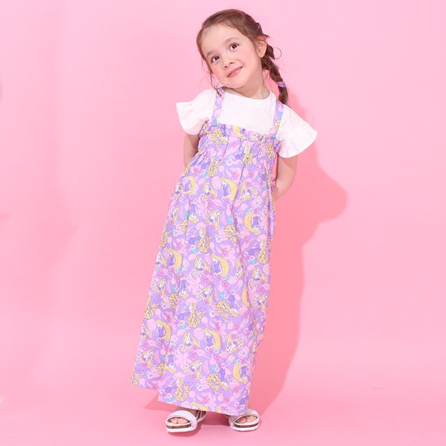 【ベビードール】ラプンツェル プリンセス / 2WAY浴衣ワンピース 0434K / 90cm-140cm キッズ セパレートタイプ 3点セット 半袖 ワンピ ロングスカート 作り帯 胸部総ゴム（ギャザー） 肩紐長さ調整可（2段階/取り外し不可）