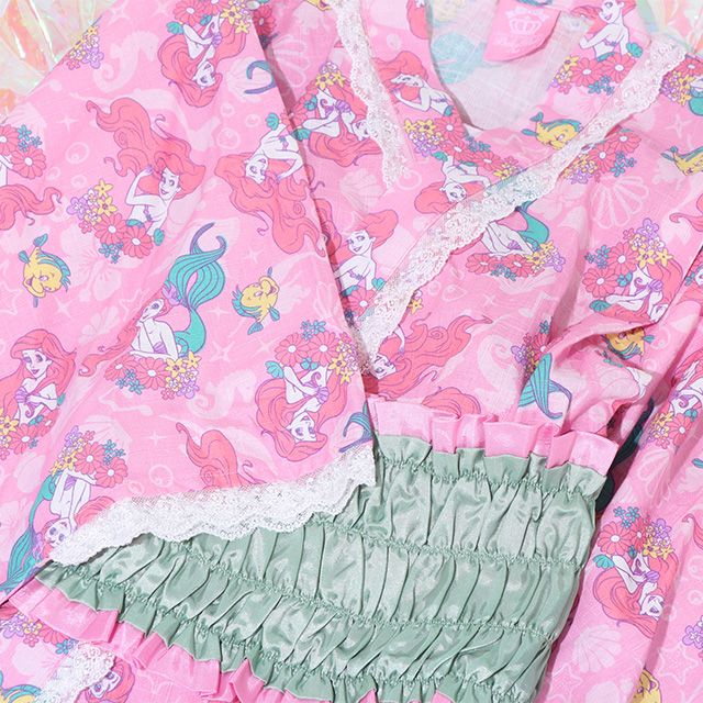 【ベビードール】アリエル プリンセス / 2WAY浴衣ワンピース 0434K / 90cm-140cm キッズ セパレートタイプ 3点セット 半袖 ワンピ ロングスカート 作り帯 胸部総ゴム（ギャザー） 肩紐長さ調整可（2段階/取り外し不可）