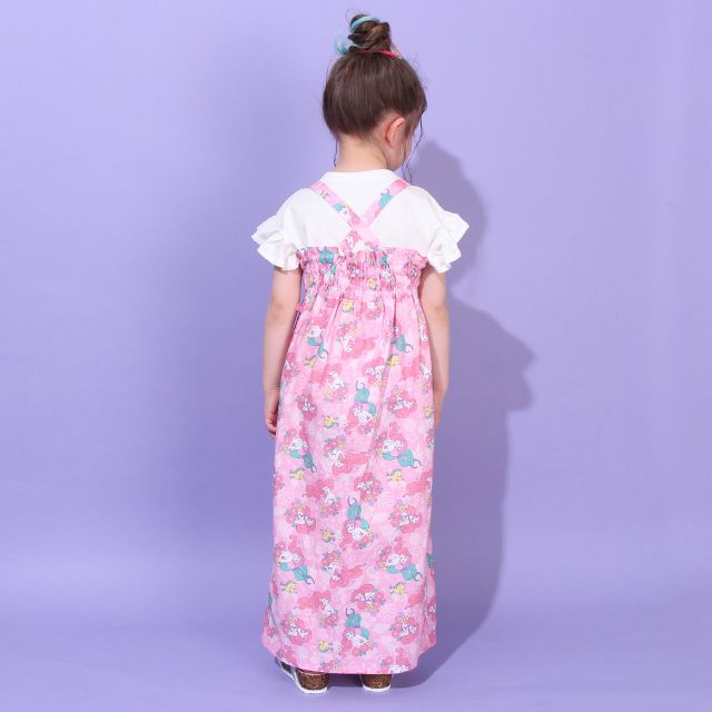 【ベビードール】アリエル プリンセス / 2WAY浴衣ワンピース 0434K / 90cm-140cm キッズ セパレートタイプ 3点セット 半袖 ワンピ ロングスカート 作り帯 胸部総ゴム（ギャザー） 肩紐長さ調整可（2段階/取り外し不可）