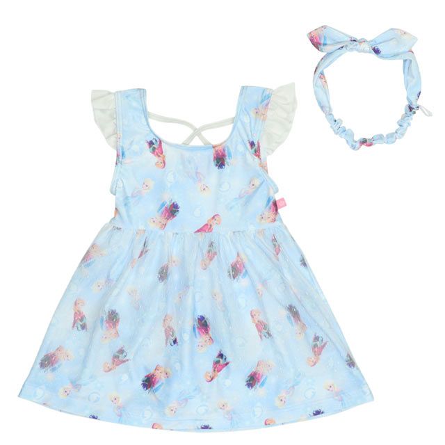 【ベビードール】アナ エルサ プリンセス水着 0442K / ベビーサイズ キッズ スイムウェア 水着 ワンピース ヘアバンド付き 2点セット 速乾 やわらか 楽ちん 【hg】