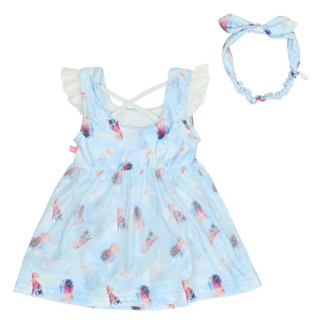 【ベビードール】アナ エルサ プリンセス水着 0442K / ベビーサイズ キッズ スイムウェア 水着 ワンピース ヘアバンド付き 2点セット 速乾 やわらか 楽ちん 【hg】